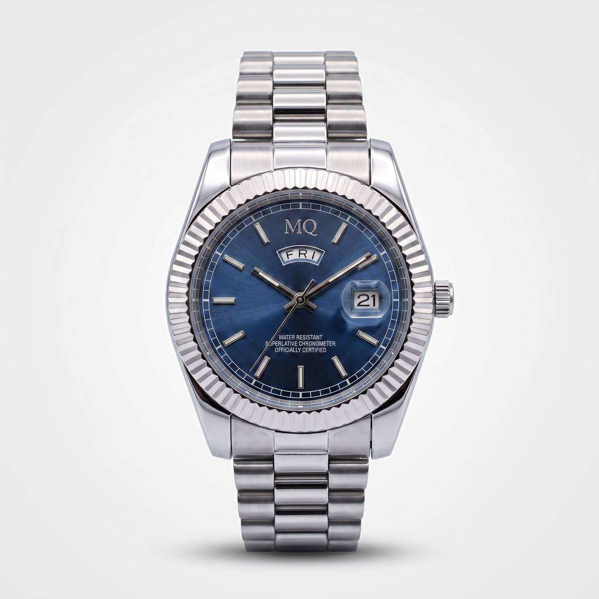 MQ Equinox blue-dial quartz - studio front