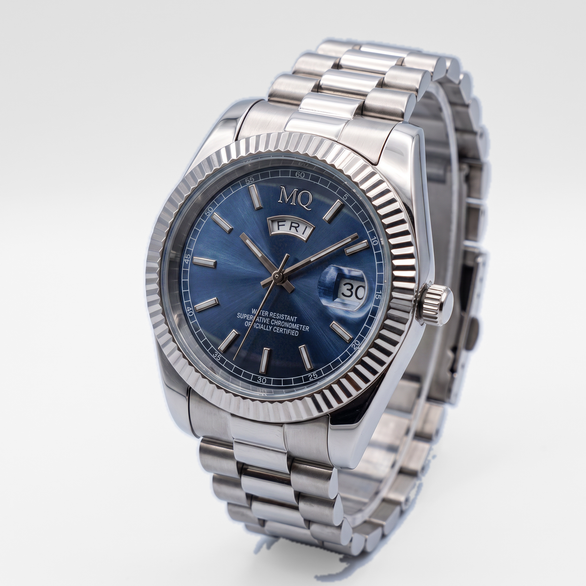 MQ Equinox blue-dial quartz - three-quarter angle
