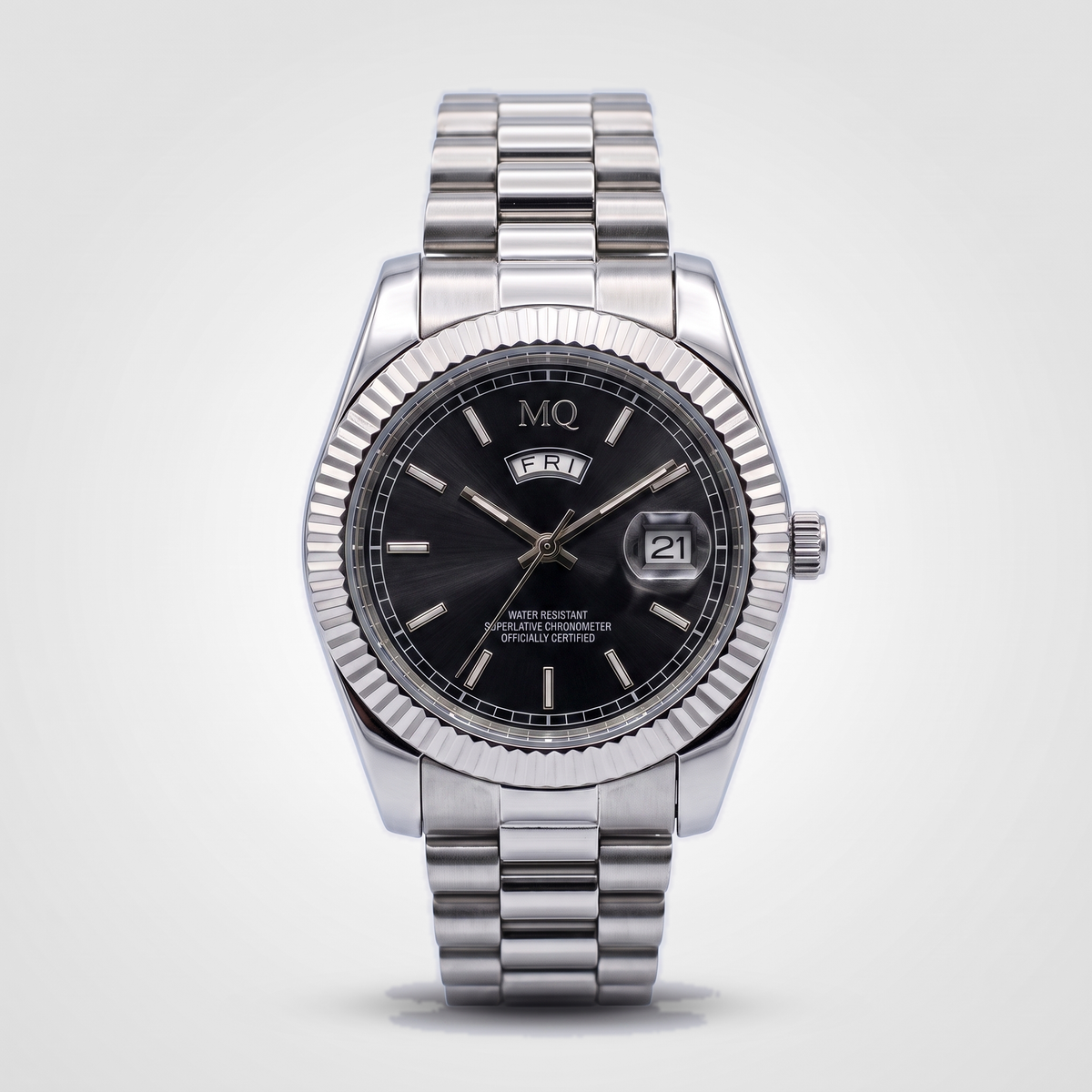 MQ Nocturne black-dial quartz - studio front